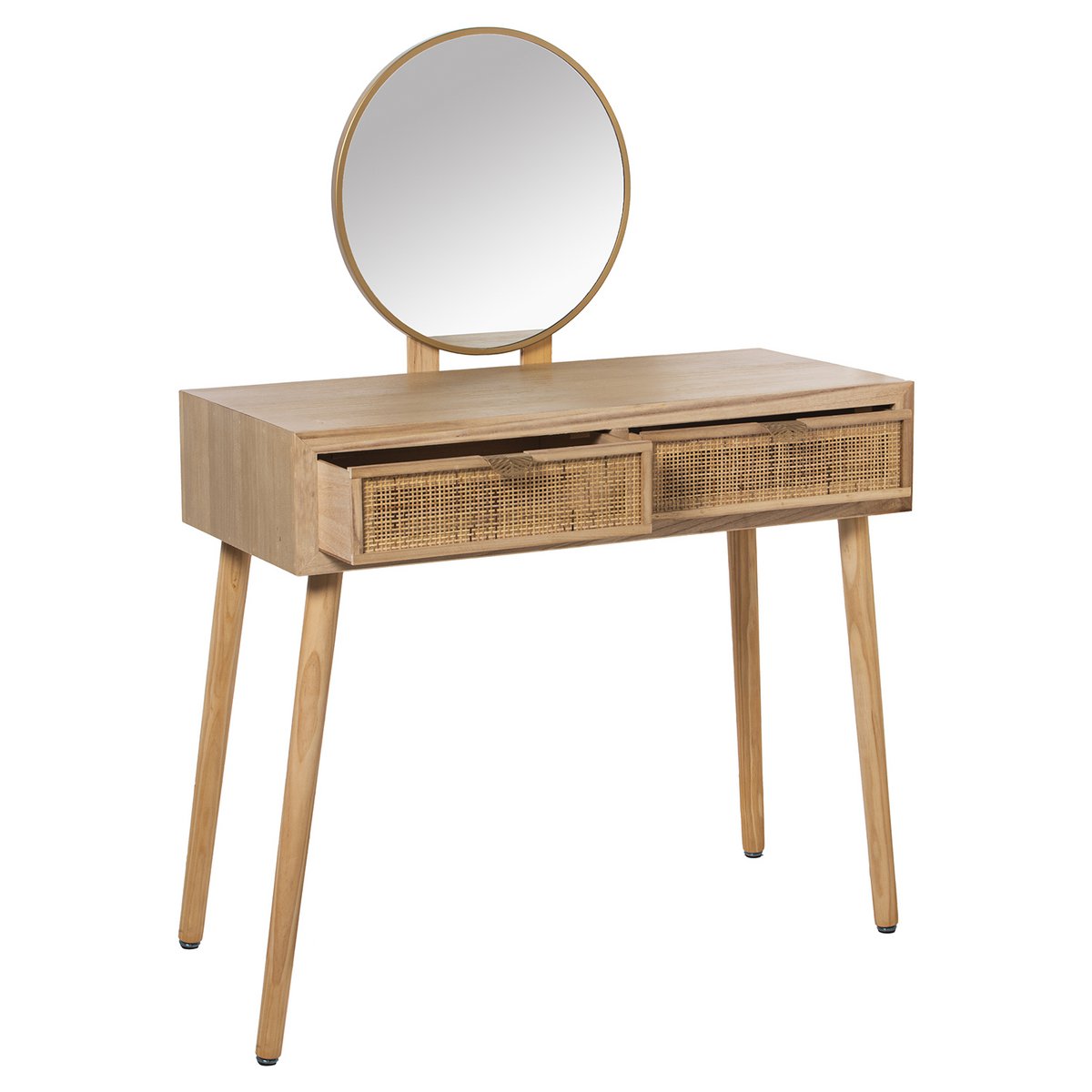 MESA TOCADOR C/ESPEJO Y 2 CAJONES RATÁN, ESPEJO:ø45CM 90X40X125CM, ALT.MESA:78CM ST68037