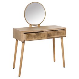 MESA TOCADOR C/ESPEJO Y 2 CAJONES RATÁN, ESPEJO:ø45CM 90X40X125CM, ALT.MESA:78CM ST68037