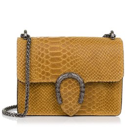 Florence Artegiani. Lorenza Women's Handbag. Genuine Leather Suede Engraving Snake
