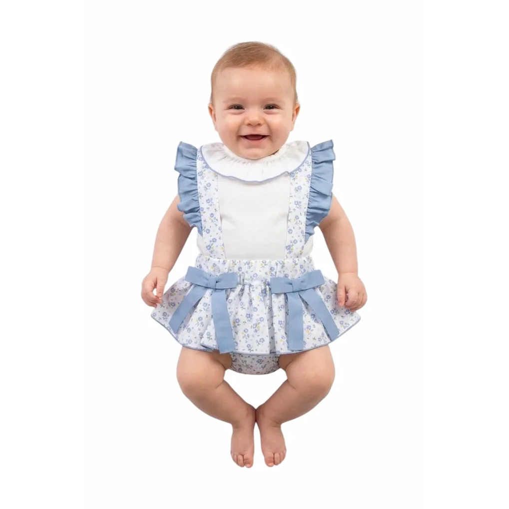 Babypige blomsterbukser med bluse, blå