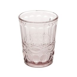 Set of 6 vintage-style rose-colored tumblers, each with a capacity of 23 cl. The tumblers feature a decorative pattern and are suitable for water or other beverages.