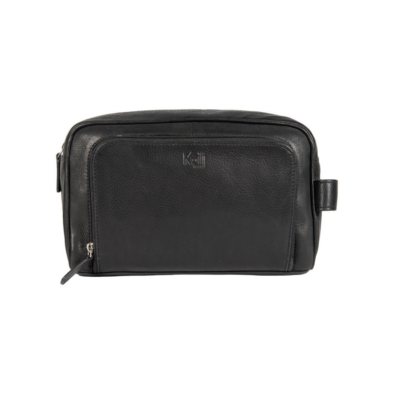 K0025AB | Beauty Case with side handle in genuine full-grain leather with light grain – Black colour. Zip closure, Dimensions: 25 x 16 x 12 cm. Packaging: Tnt bag