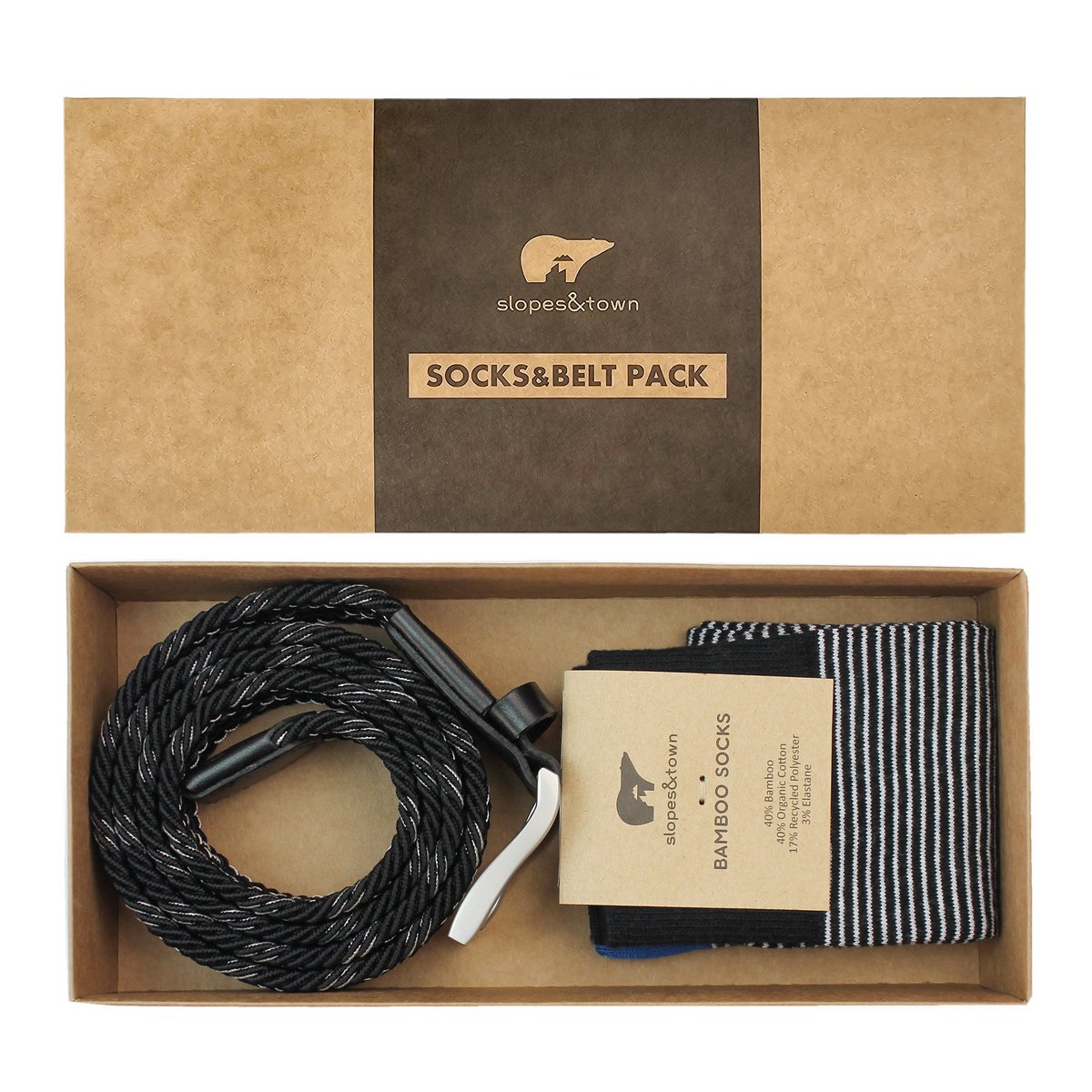 Gift Box riem Kenny en zwart-witte strepen sokken