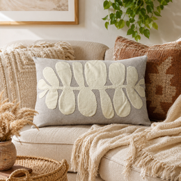 Pillowcase 40 x 60 cm | Bodhi - Cushion Cover with leaf-shaped pattern in neutral colors.