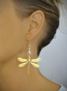 18K vergulde oorbellen met libelle en Golden Shadow