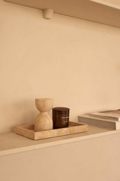 Bougeoir design en travertin Ø8x14cm