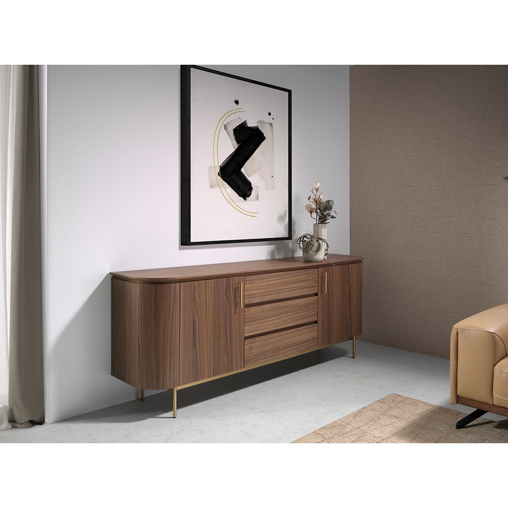 Sideboard in walnut wood and golden steel 3228