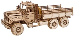  Wooden cargo truck model, natural wood color, detailed craft kit, open bed truck, vintage style vehicle toy.