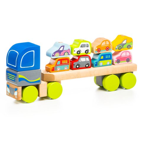 Hölzerner LKW mit Autos
