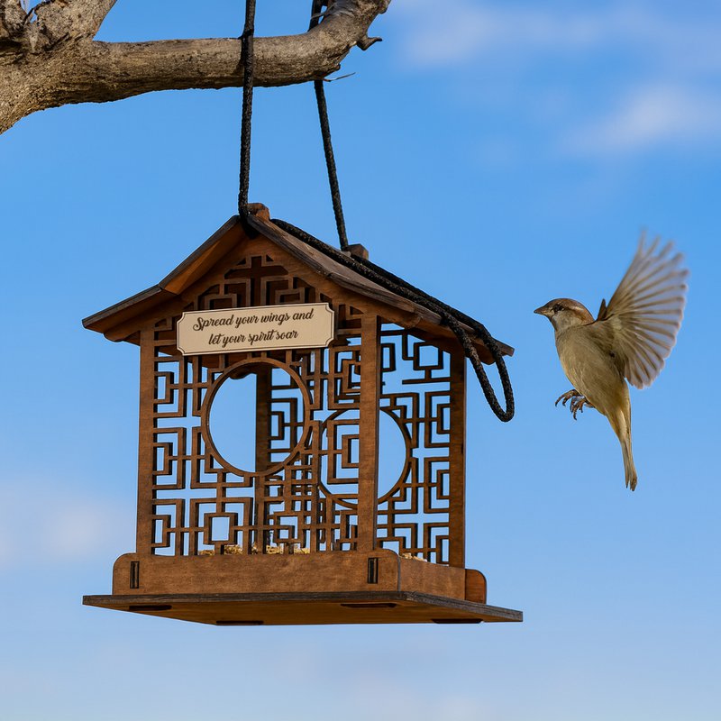 Mangeoire à oiseaux en bois pour petits oiseaux, décoration extérieure fonctionnelle pour jardins et patios