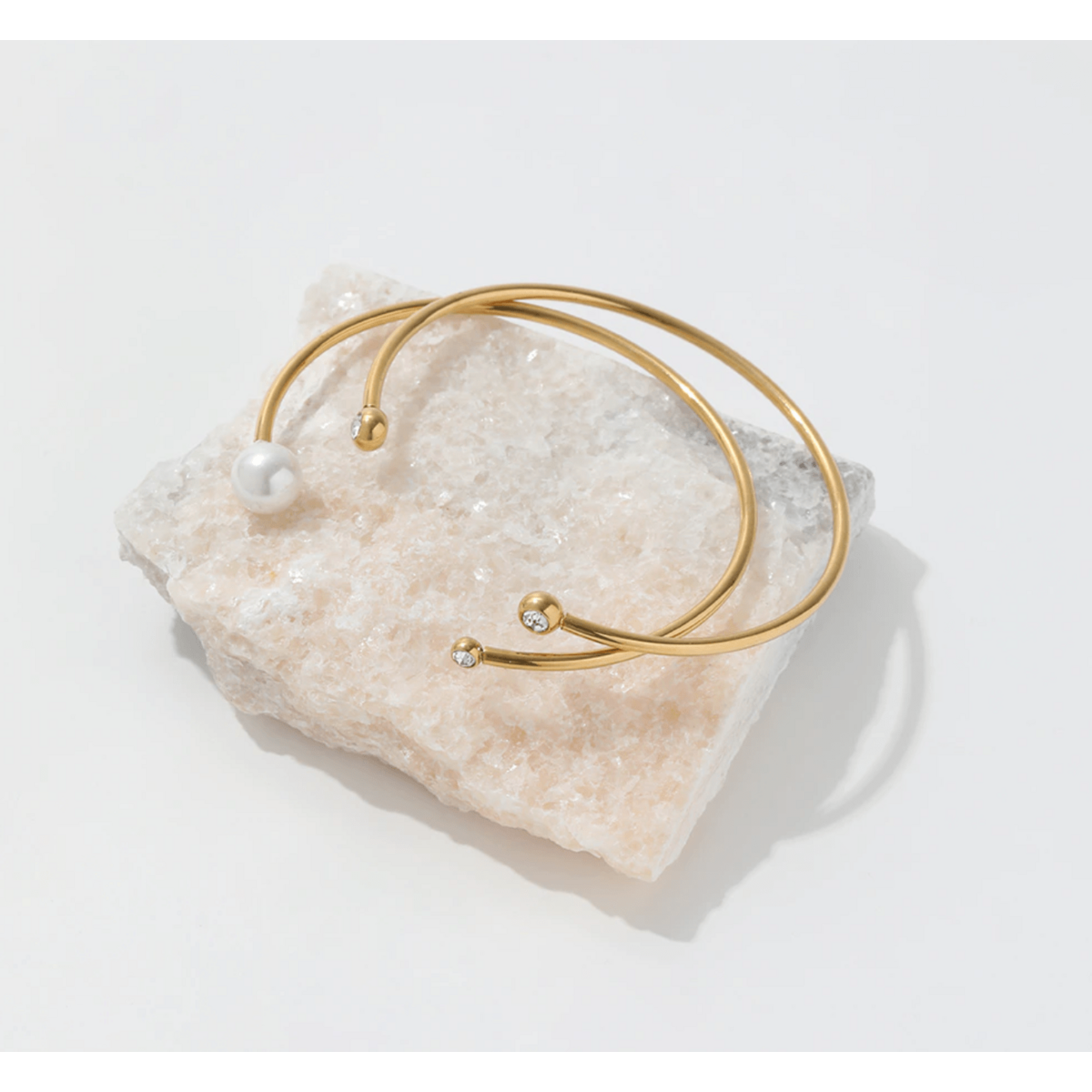 Kolya - Dainty Pearl Crystal Cuff Bangles 2 Styles