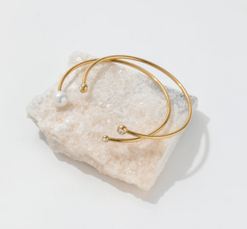 Kolya - Dainty Pearl Crystal Cuff Bangles 2 Styles
