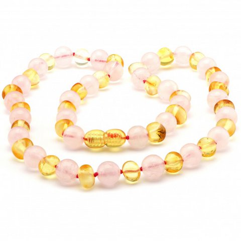 Barokke Baltic Amber & Rose Quartz ketting 1
