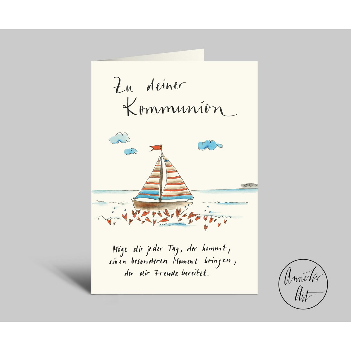 communion card | Sailing boat and saying | Folded communion card with envelope