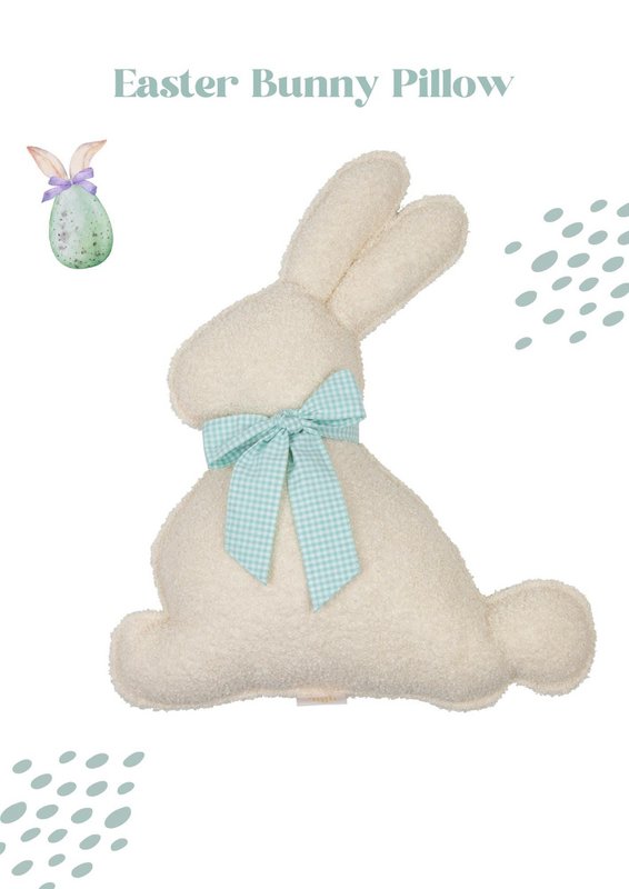 Flauschiges Bouclé-Osterhasenkissen „Mint Bow“