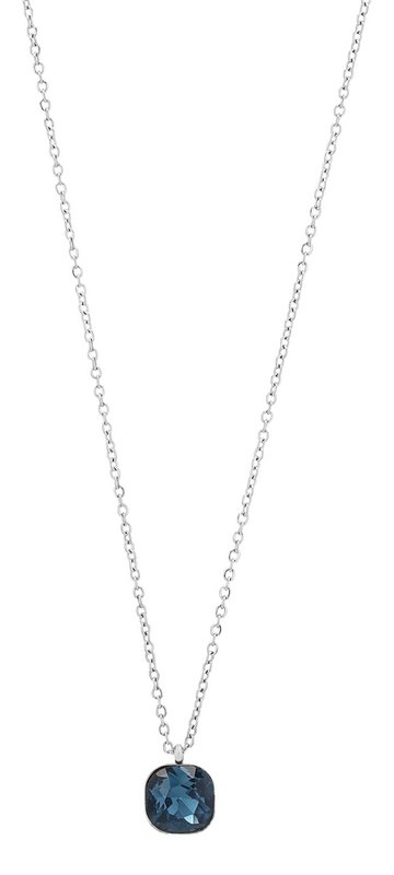 "Lia" - sieradenset, ketting (45cm) met hanger en oorbellen, roestvrij staal, zilver + donkerblauw