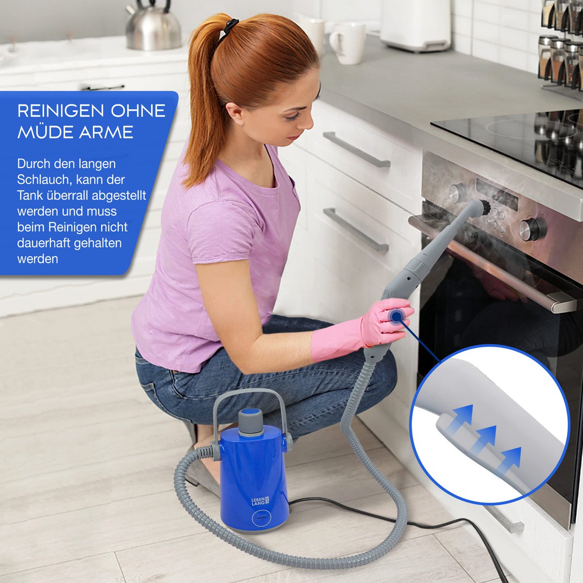 LIFETIME Elektrische Stoomreiniger Handstoomreiniger - 1000W & 300ml + 10x Accessoires | Handstoomreiniger stoomreiniger auto hetelucht voegenreiniger voor badkamertegels en voegen apparaat gestoffeerde meubels
