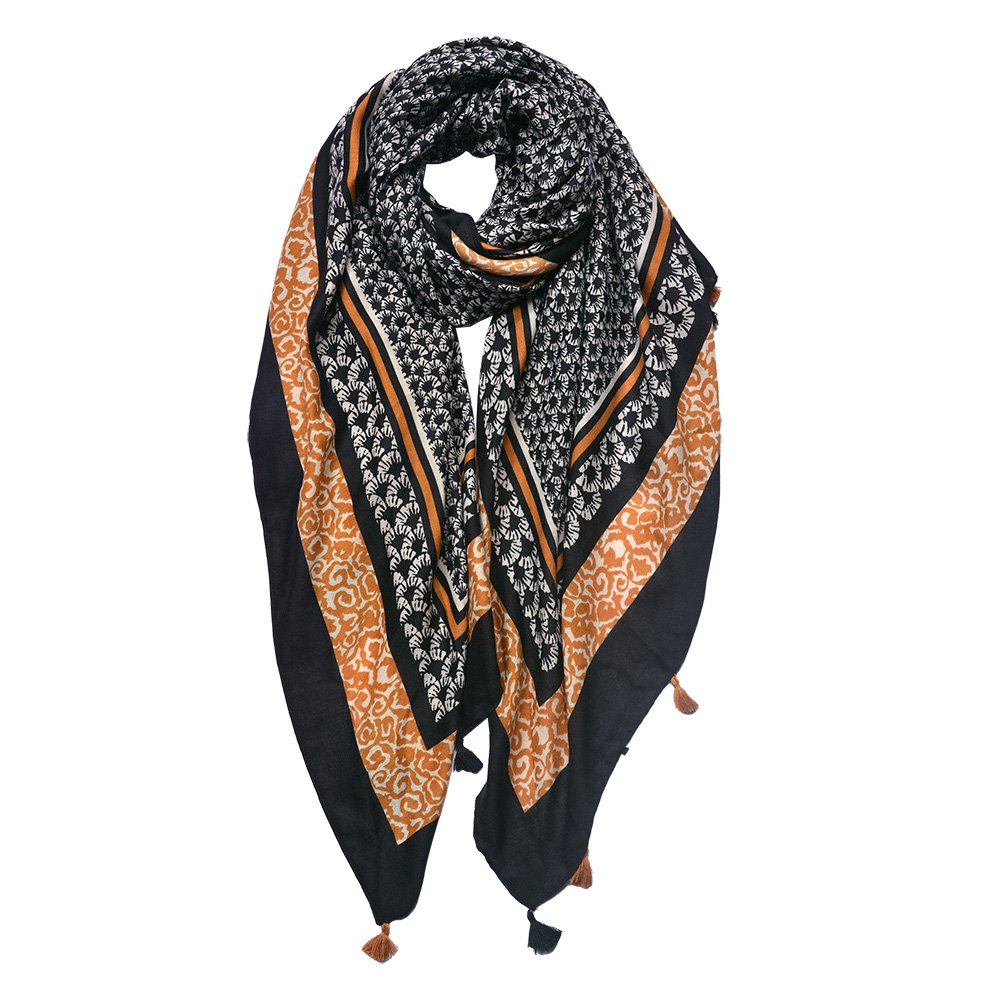 Scarf Ladies Print 90x180 cm Black Synthetic Shawl Ladies
