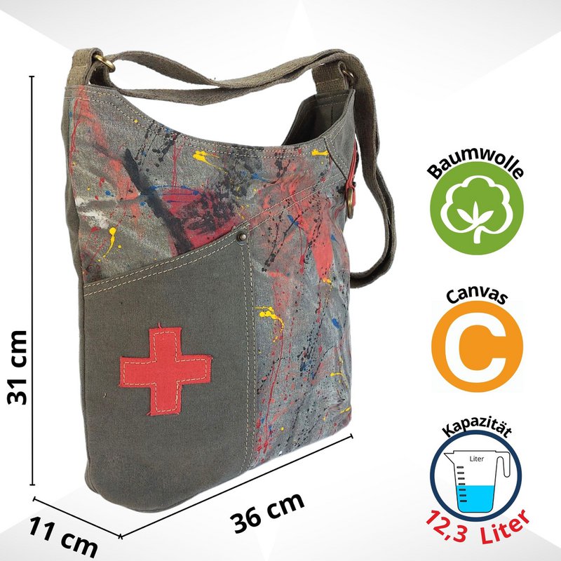Sunsa schoudertas voor dames. Canvas hobo tas. Grote crossbody tas in vintage stijl. Elke vegan schoudertas is uniek.