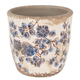 Blumenpot Ø 11x10 cm Beige blau Keramik Blumenpot im Inneren