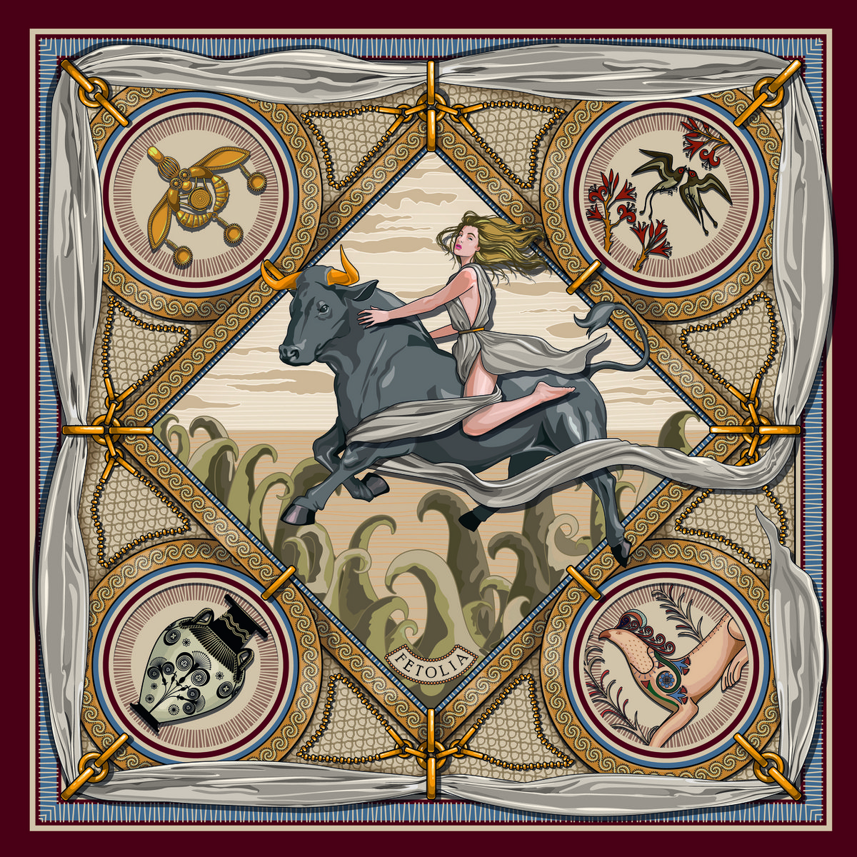 The Abduction of Europa 100% zijden twill sjaal (2 kleuren) 90*90 cm