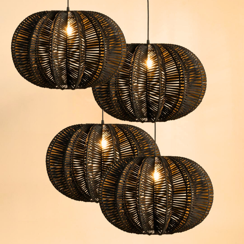 Rattan -Anhängerlampe - die Dalia - Schwarz