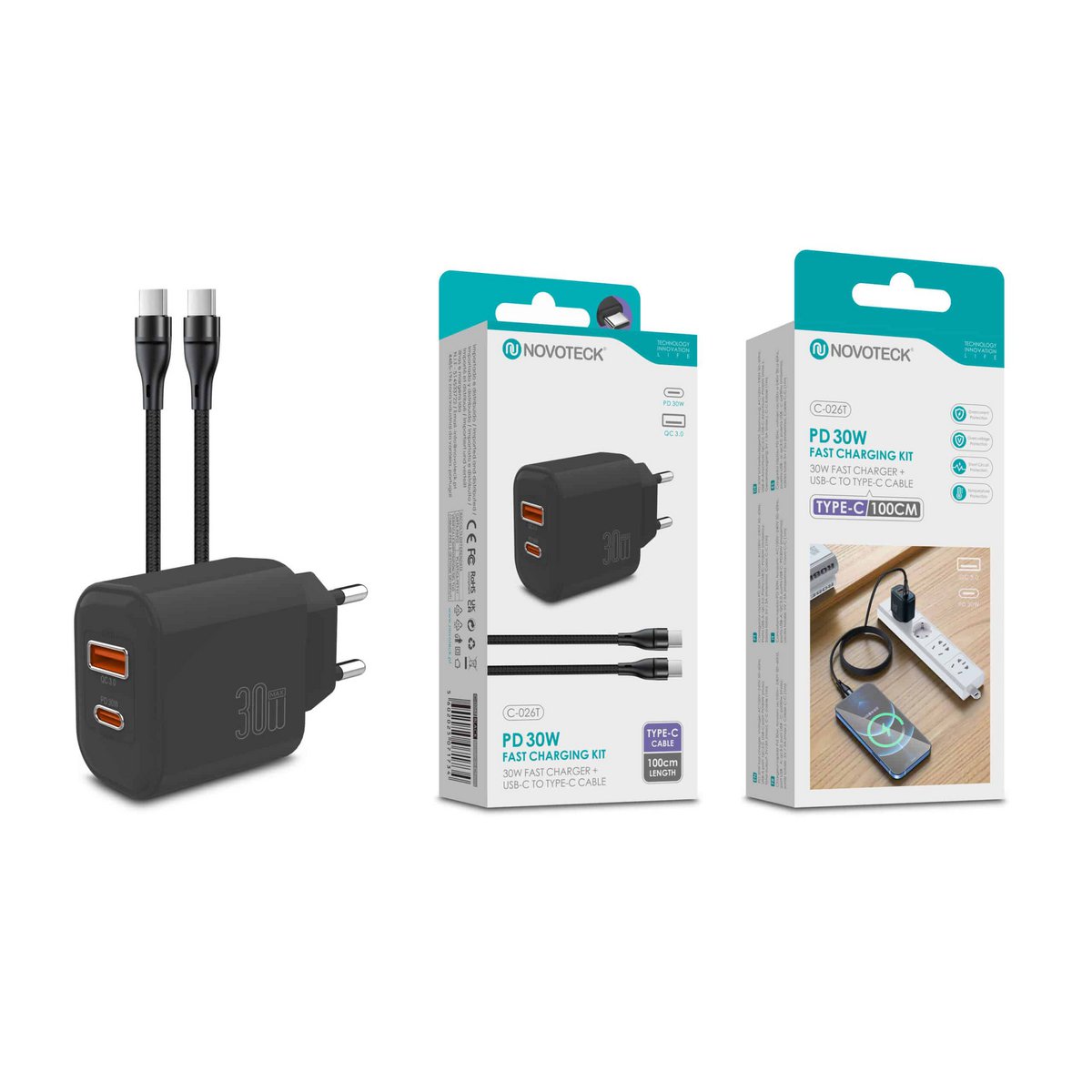 30W PD Charger Kit with 1m USB-C Cable – NOVOTECK C-026T