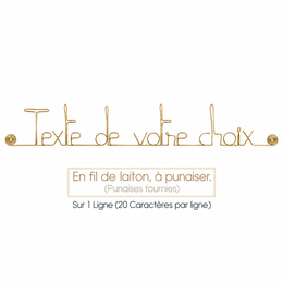 Phrase " Personnalisable 1 ligne " en fil de laiton doré - à punaiser - Bijoux de mur
