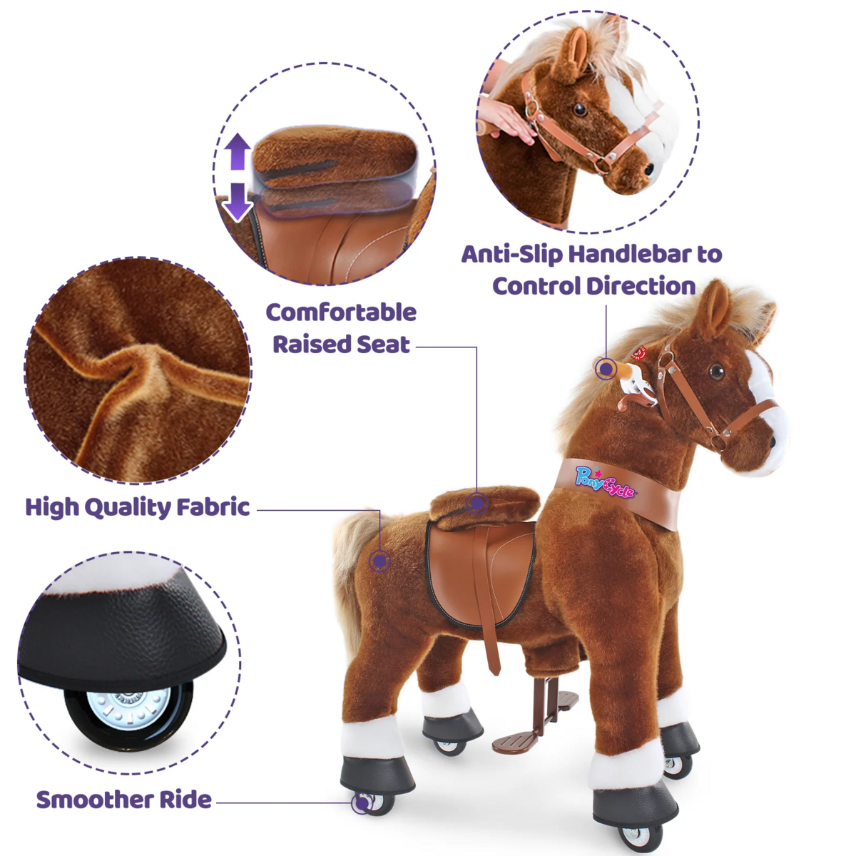 Kucyklik jazda na Toy Brown Horse | Wiek 4-7 | Pluszowa zabawka na jeździeckie zwierzęta | Klasyczne najlepsze prezenty