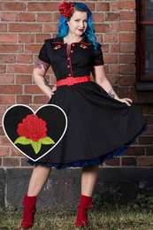 EU Stock Sherry Rockabilly Diner kjole i sort/rød