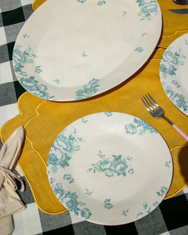 Dessert Plate Vintage Flowers Green