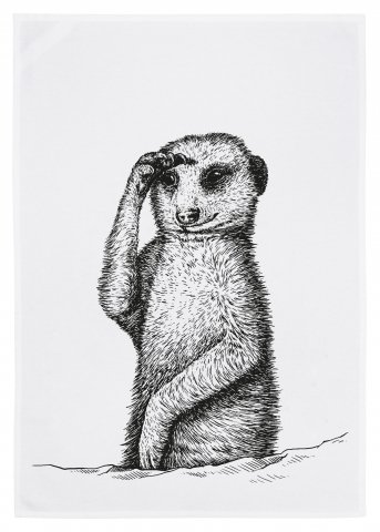 White tea towel, MEERKIN, gray