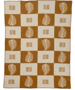 Merino wool bed blanket LEAF ocher