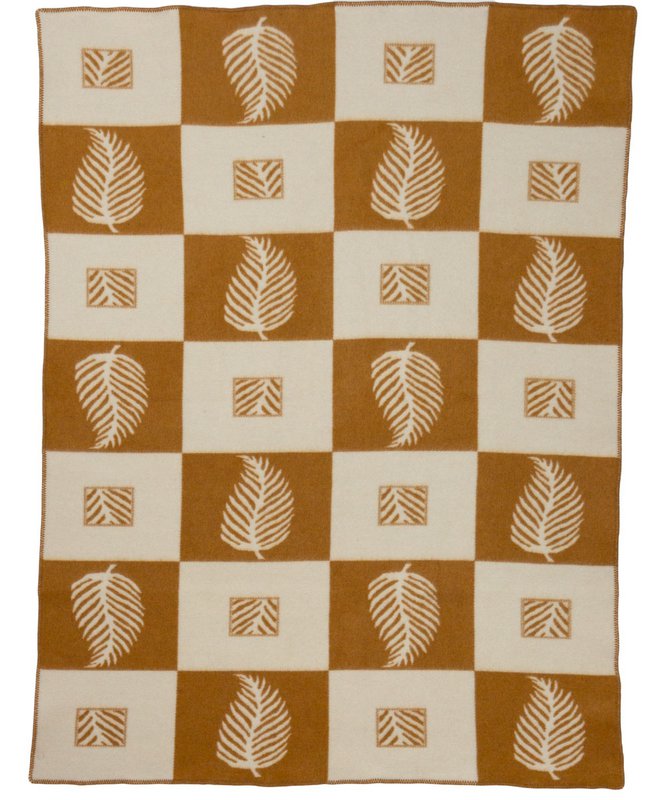 Coperta da letto in lana merino LEAF ocra