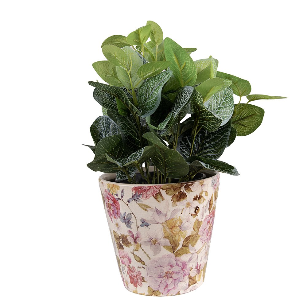 Flowerpot Ø 14x13 cm pink beige ceramic flower flowerpot inside