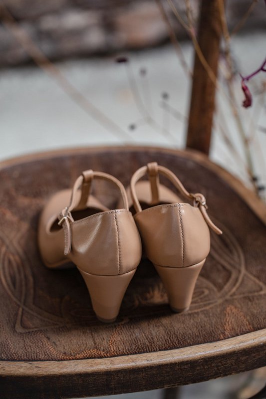 Håndlavede læderhæle (5,5 cm) - Astrid - Beige vintagesko 35-42
