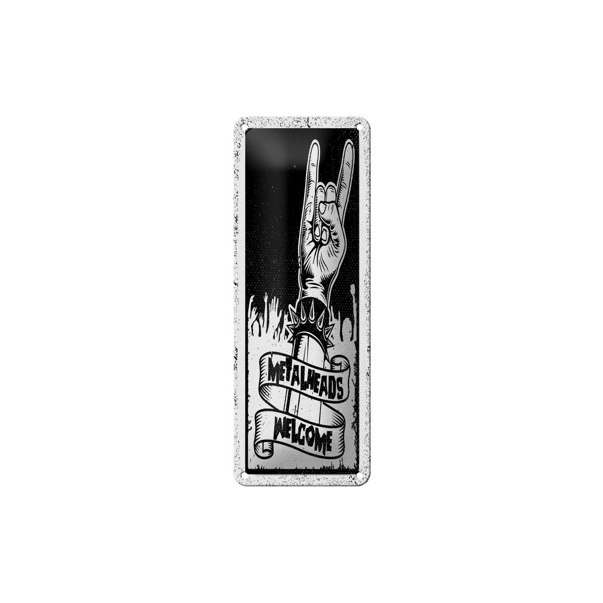 Blechschild Spruch 27x10 cm Metalheads welcome Stachelarmband Deko Schild