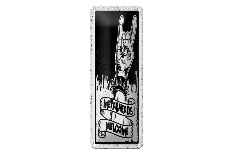 Blechschild Spruch 27x10 cm Metalheads welcome Stachelarmband Deko Schild
