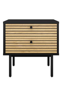 Nightstand black/oak real wood veneer