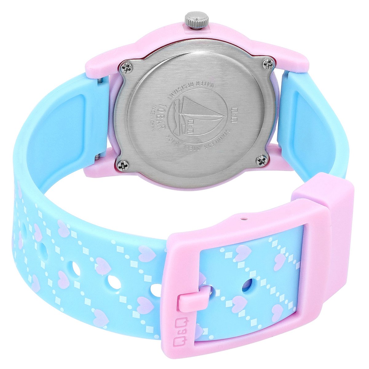 Montre pour enfants Q&Q "Cat/Heart", bracelet en résine, 10 ATM
