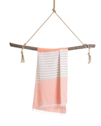 HANDDOEK TO GO BALI Katoenen strandlaken 180x100 cm | Sneldrogende zwembadhanddoek | Oranje/Beige | met geschenkdoos