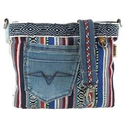 Sunsa dames schoudertas. Schoudertas gemaakt van upcycled jeans en katoen. Handtas vintage retro-stijl. Crossbodytas voor dames.