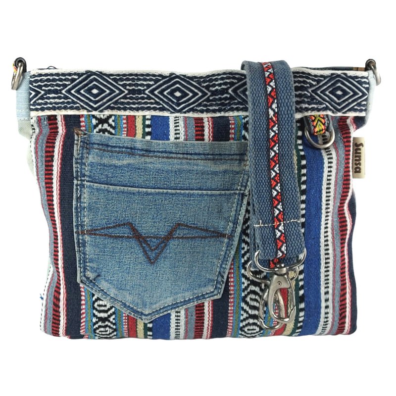 Sunsa dames schoudertas. Schoudertas gemaakt van upcycled jeans en katoen. Handtas vintage retro-stijl. Crossbodytas voor dames.