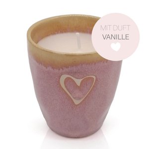 Stoneware scented candle "VANILLA" in an espresso cup "Heart" pink