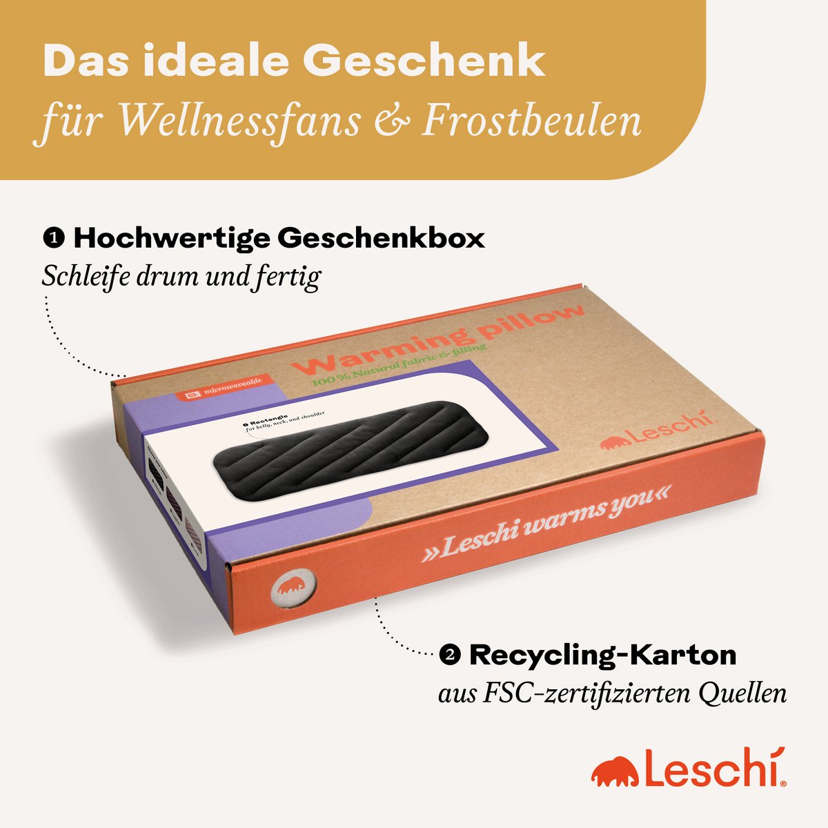 Bio-Körnerkissen, mikrowellengeeignet, Wärmekissen für Bauch & Rücken, Rechteck