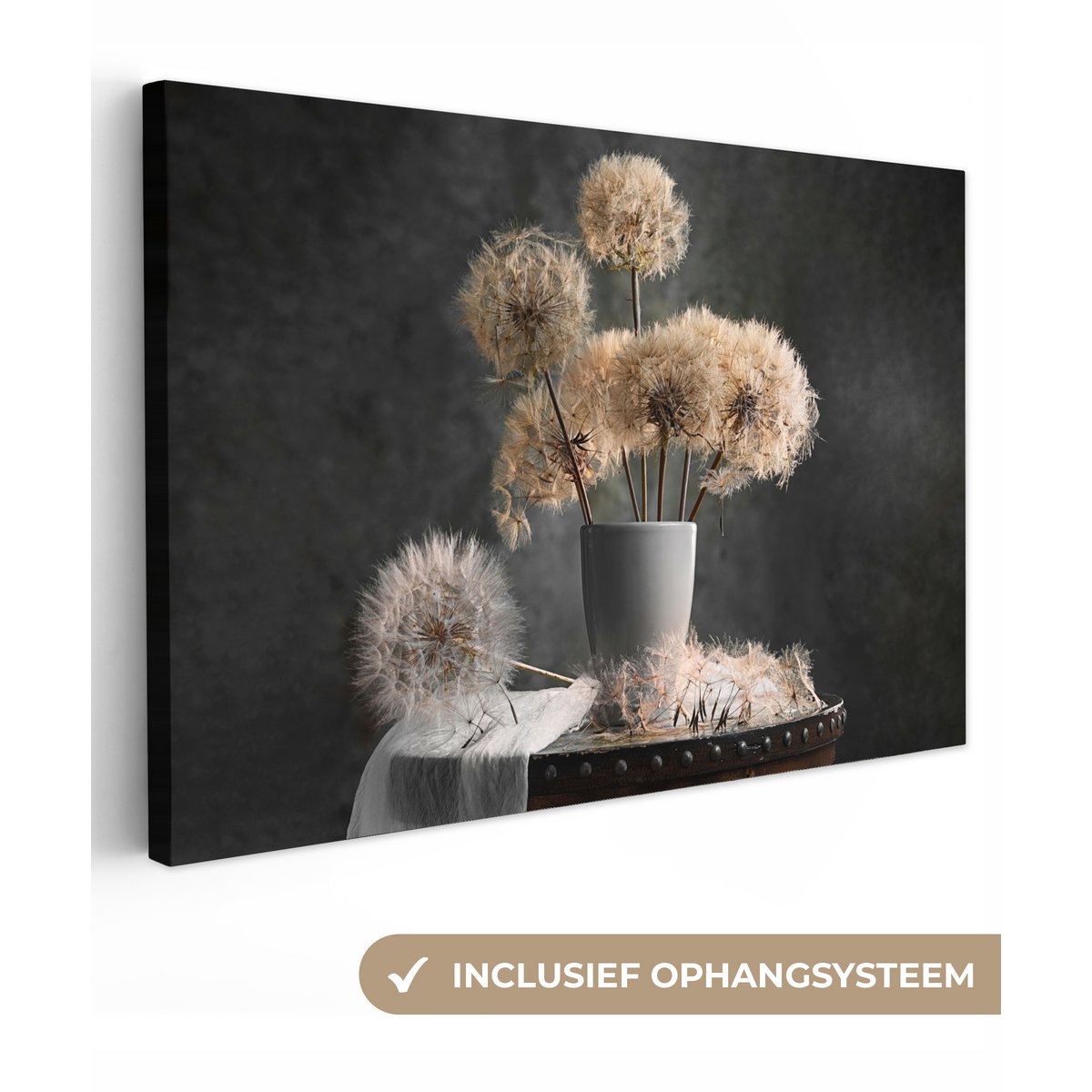 Leinwand Malerei - Wanddekoration - Blumensamen - Löwenzahn - Vase - Stillleben - Bouquet