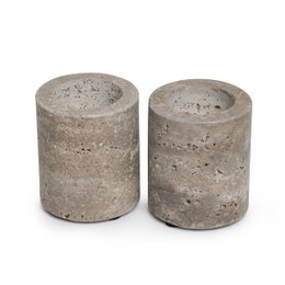 Titanium travertine tea light holder M Ø6x7cm