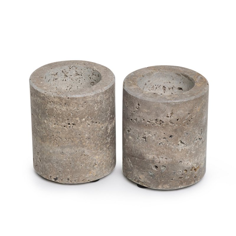 Titanium travertine tea light holder M Ø6x7cm