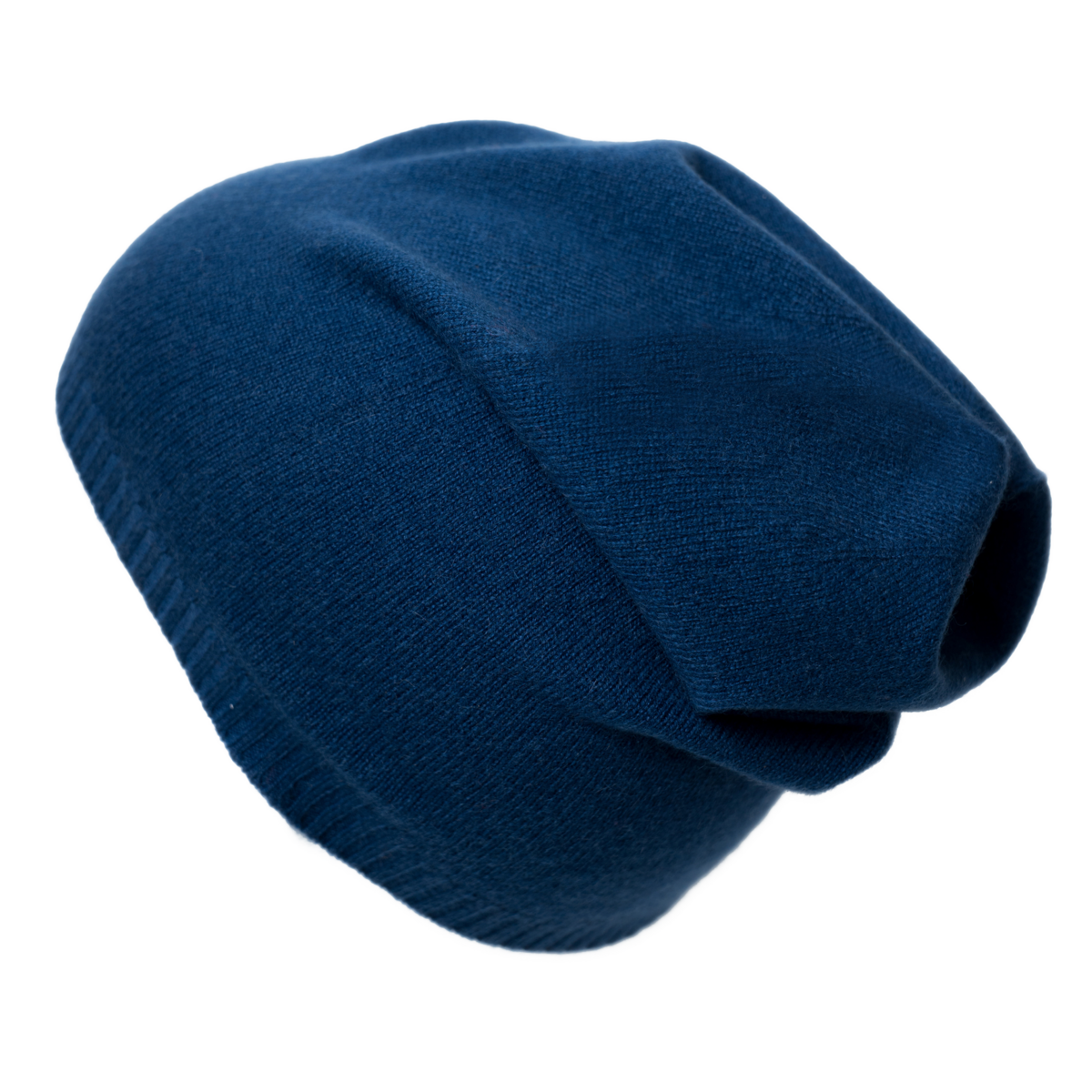 Beanie med kant 100% cashmere blå