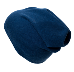 Beanie med kant 100% cashmere blå